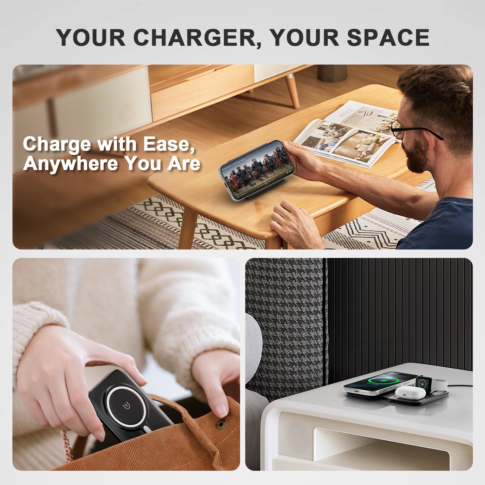 Presgo 3 in 1 Magsafe Foldable Wireless Charger W004